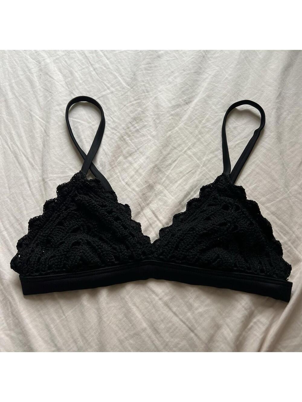 Xhilaration Black Crochet Lace Bralette Bikini Top XS Boho Festival Summer